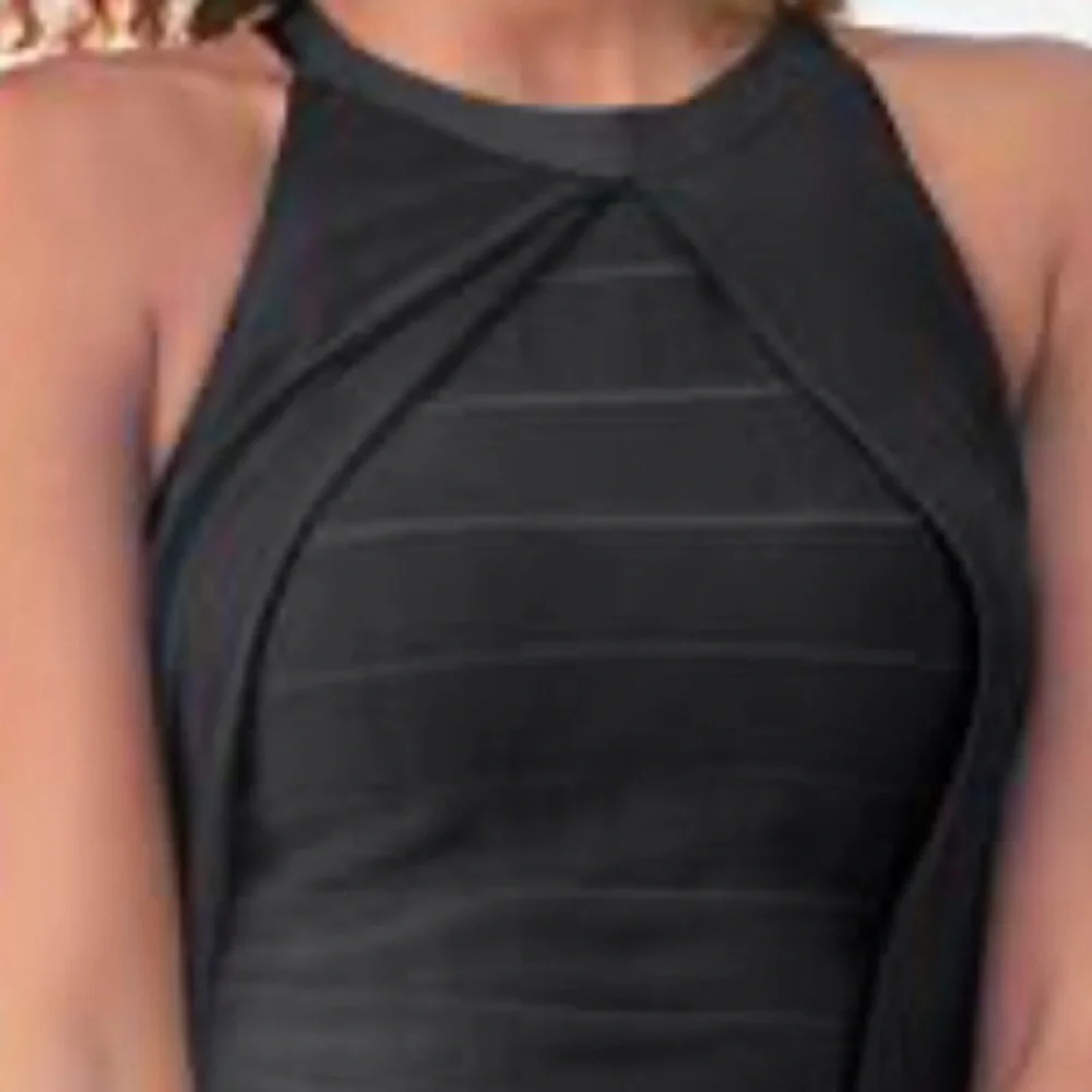 Venus Black Bandage Dress With Sexy Sheer Overlay! Like New! - Picture 2 of 13